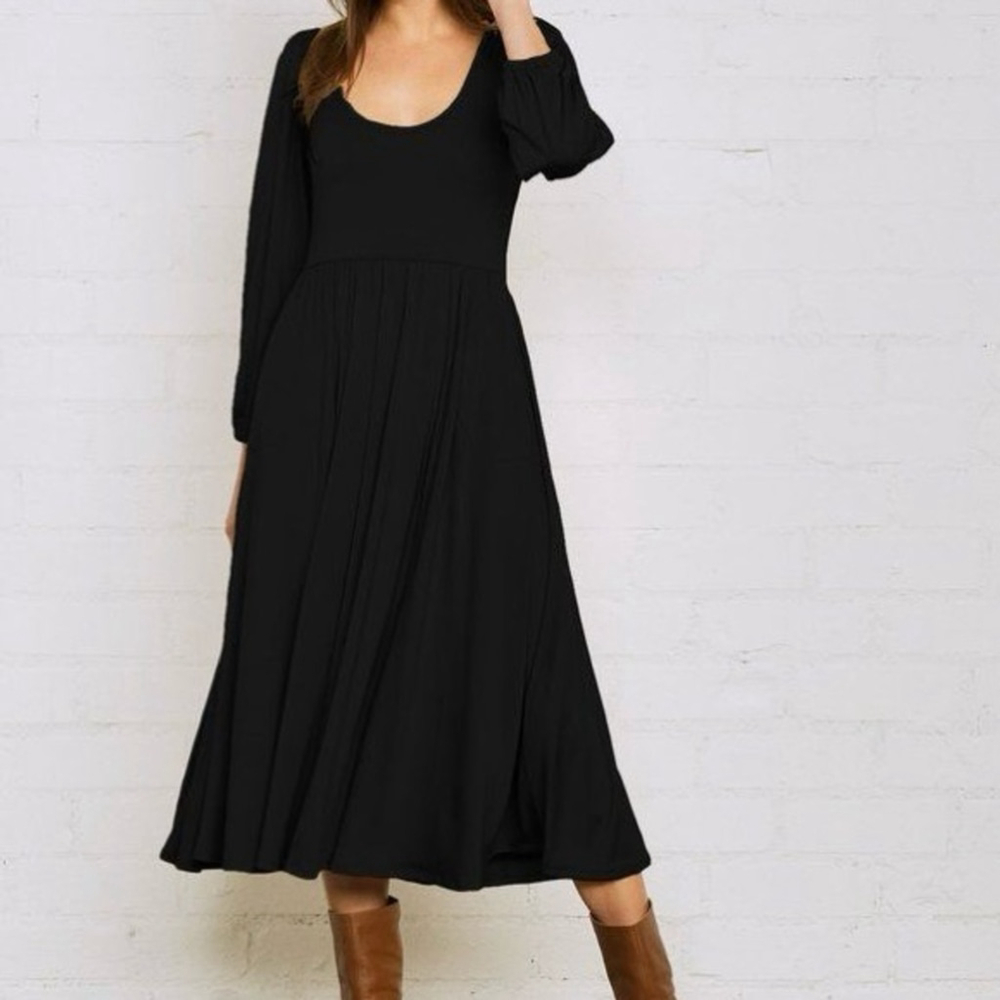 RACHEL PALLY Black Modal Scoop Neck Long Sleeve Dress M